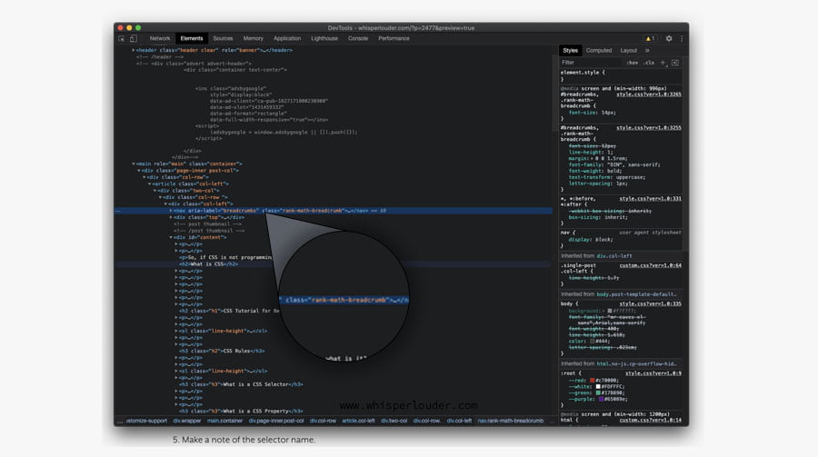 find css selector name in chrome browser